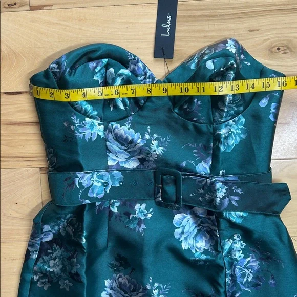 NWT Lulus Emerald Floral Taffeta Belted Strapless Maxi Dress | Size Medium - Picture 4 of 8